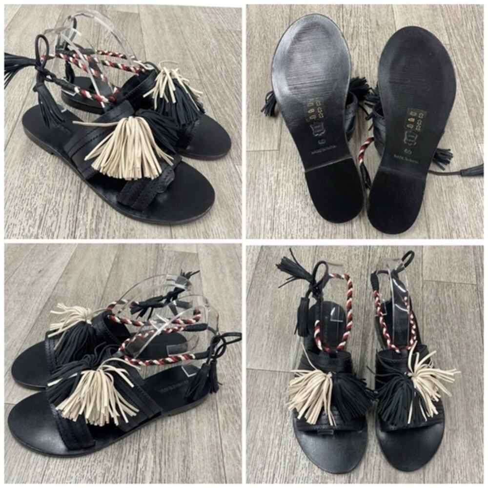 NWT! Antik Batik x Johnny Was Womens Youri Black Leather Ankle Wrap Sandal